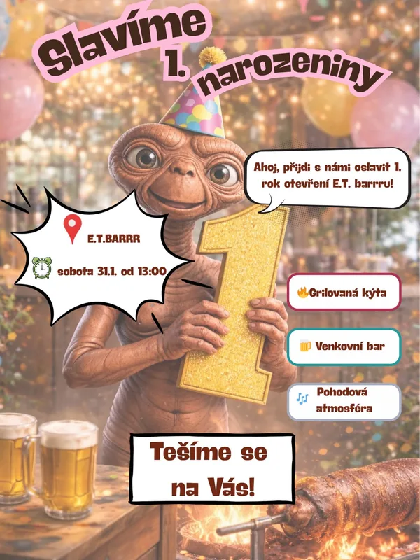 Plakát: slavíme první narozeniny, sobota 31. 1. od 13:00